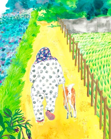 Grandma and Shiba Dog